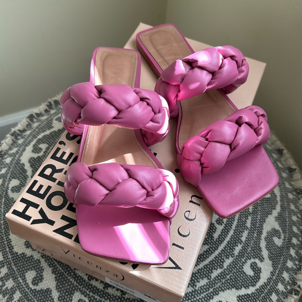 Pink Leather Slides